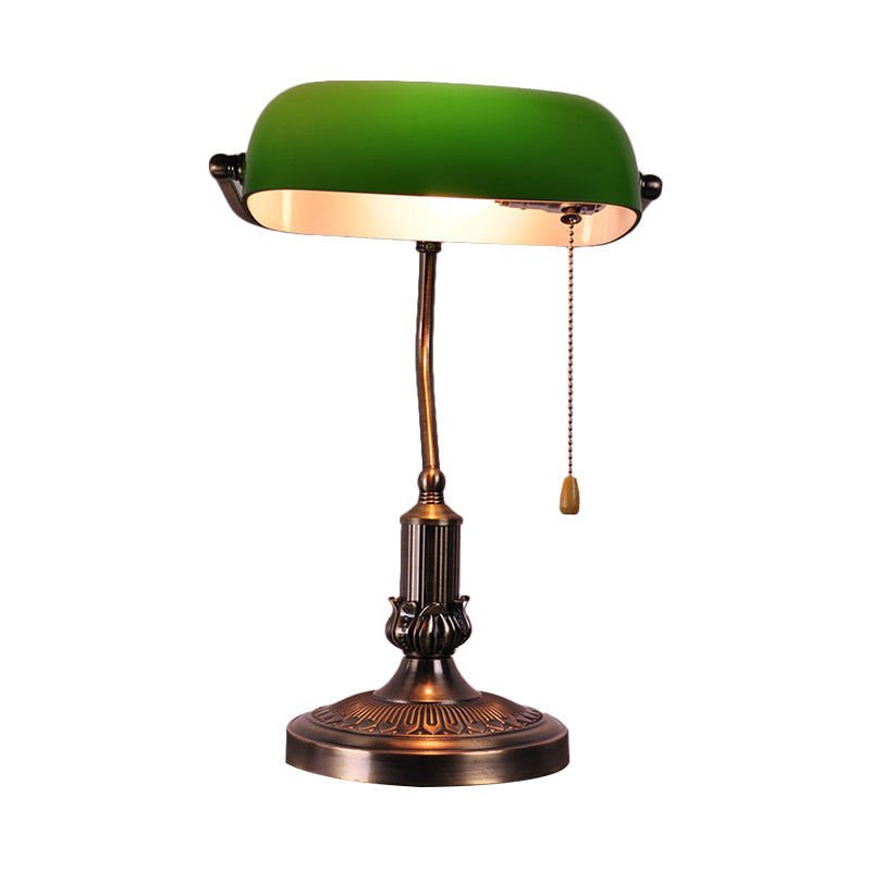 Vintage Green Glass Night Lamp With Antiqued Brass Finish And Pull Chain