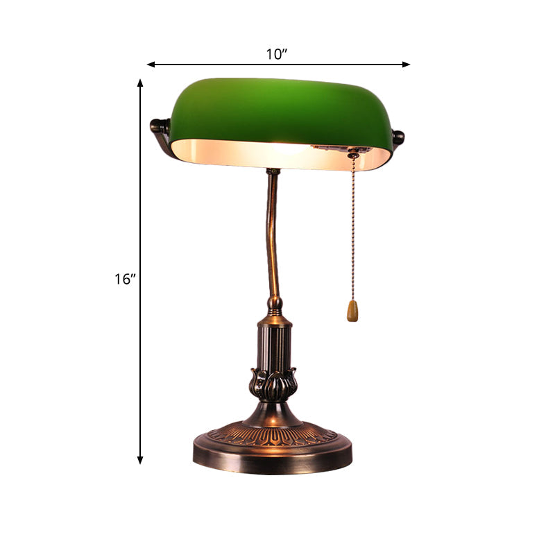 Vintage Green Glass Night Lamp With Antiqued Brass Finish And Pull Chain