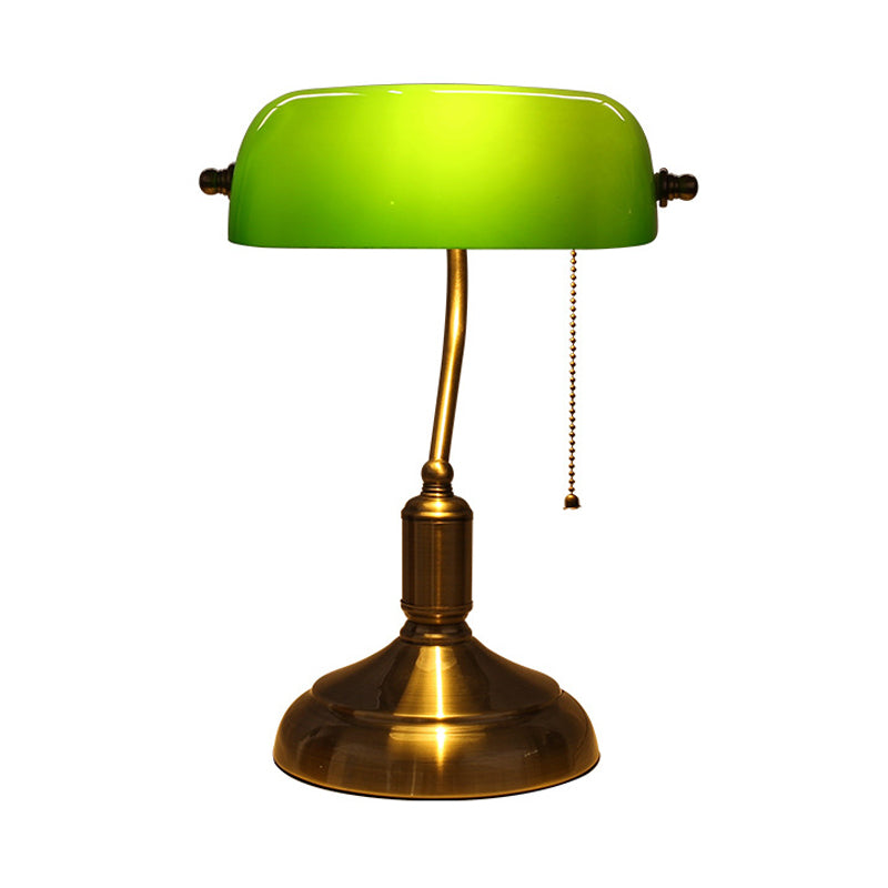 Retro Green Glass Nightstand Lamp With Swivel Shade And Pull Chain In Polished Brass - Single