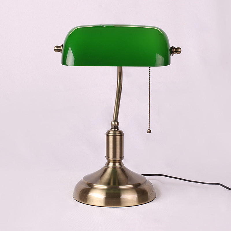 Retro Green Glass Nightstand Lamp With Swivel Shade And Pull Chain In Polished Brass - Single