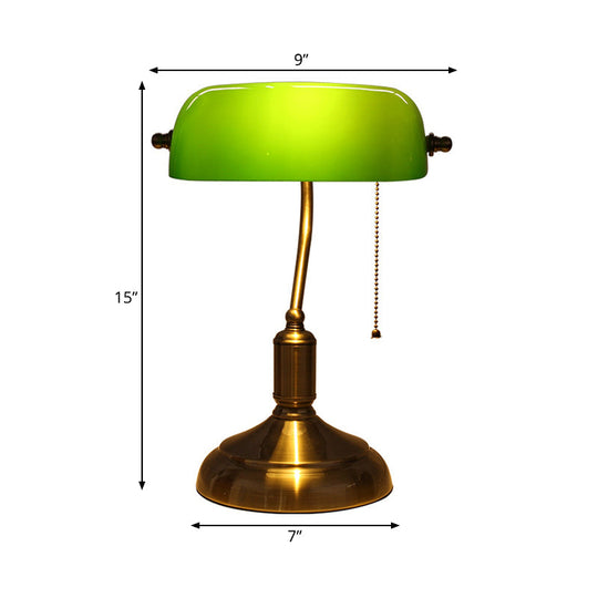 Retro Green Glass Nightstand Lamp With Swivel Shade And Pull Chain In Polished Brass - Single