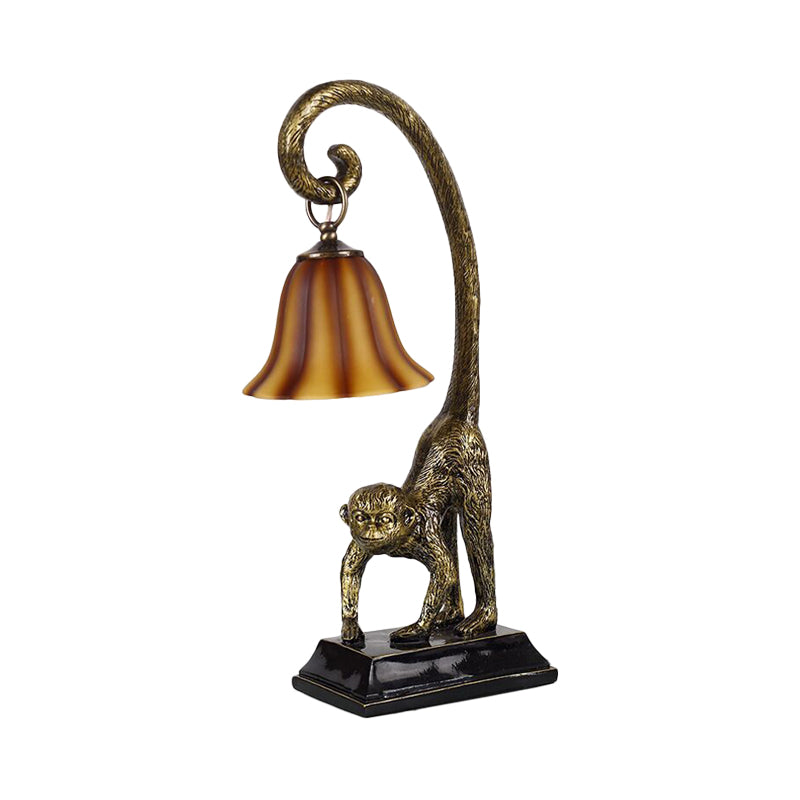 Traditional Brown Glass Carillon Nightstand Light With Monkey Base In Bronze