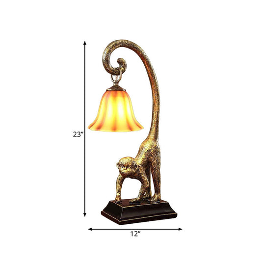 Traditional Brown Glass Carillon Nightstand Light With Monkey Base In Bronze