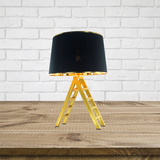 Ladder Shape Led Gold Nightstand Lamp With Modern Metal Base White/Black Fabric Shade Black