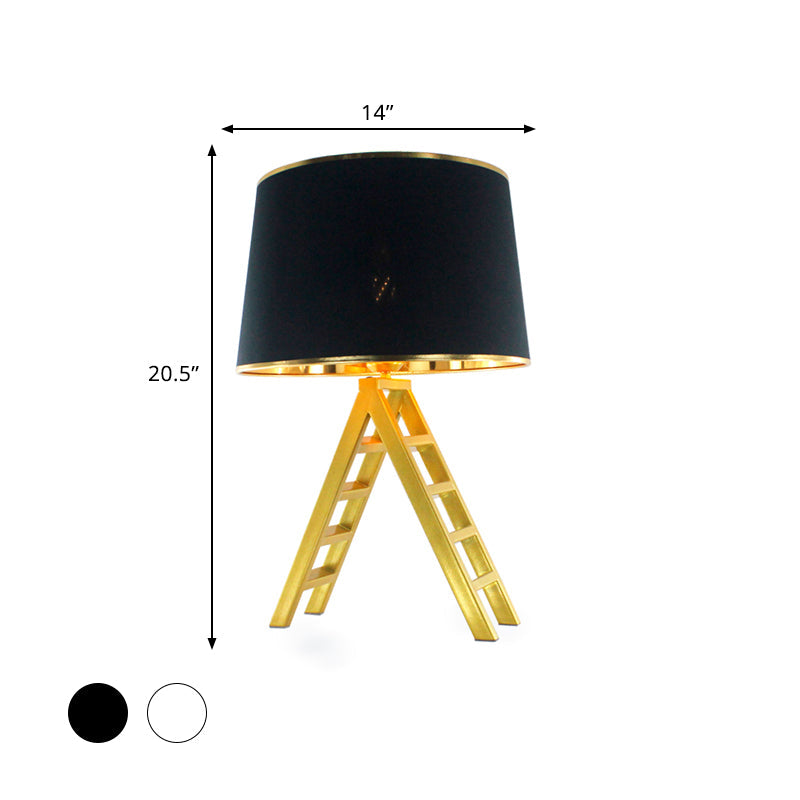 Ladder Shape Led Gold Nightstand Lamp With Modern Metal Base White/Black Fabric Shade