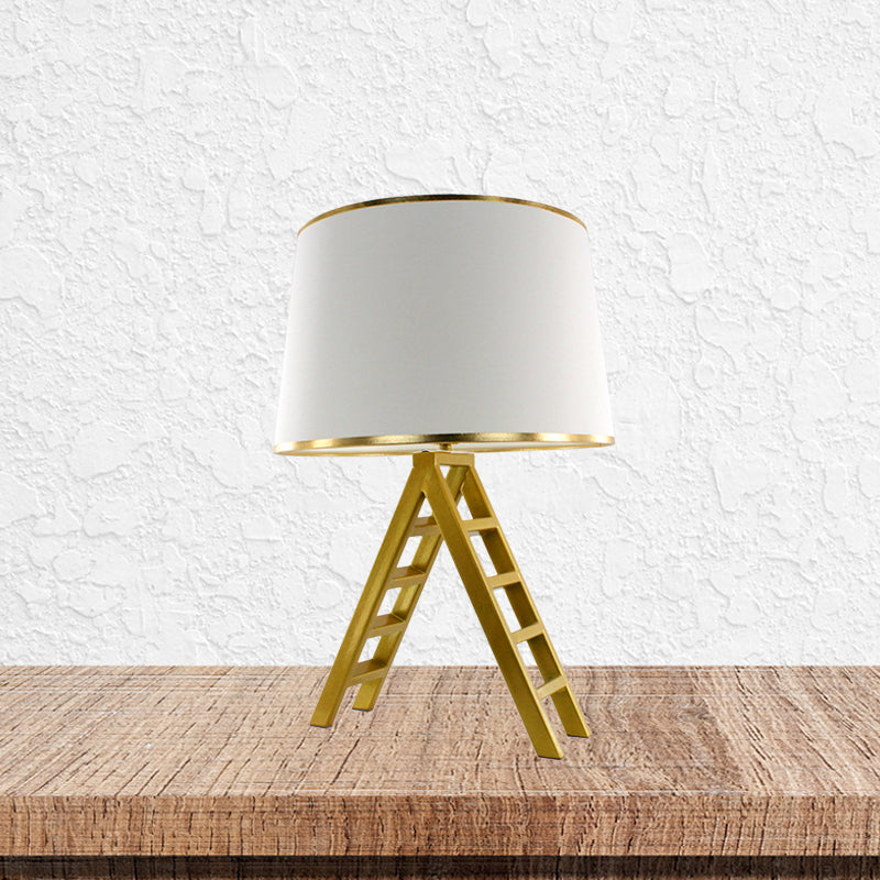 Ladder Shape Led Gold Nightstand Lamp With Modern Metal Base White/Black Fabric Shade White