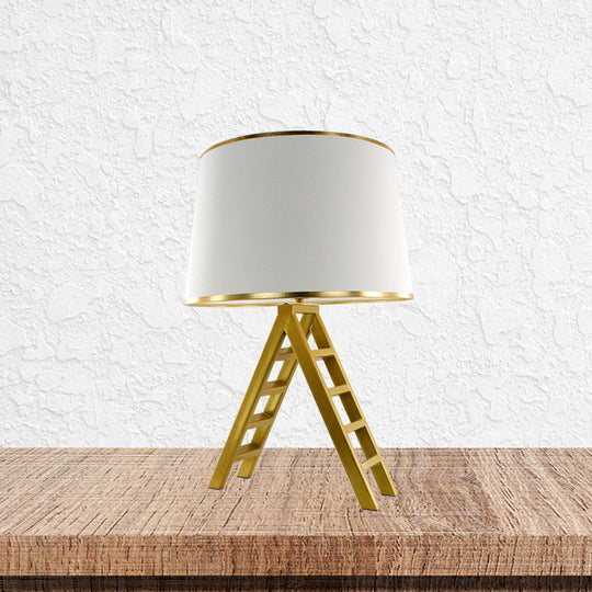 Ladder Shape Led Gold Nightstand Lamp With Modern Metal Base White/Black Fabric Shade White