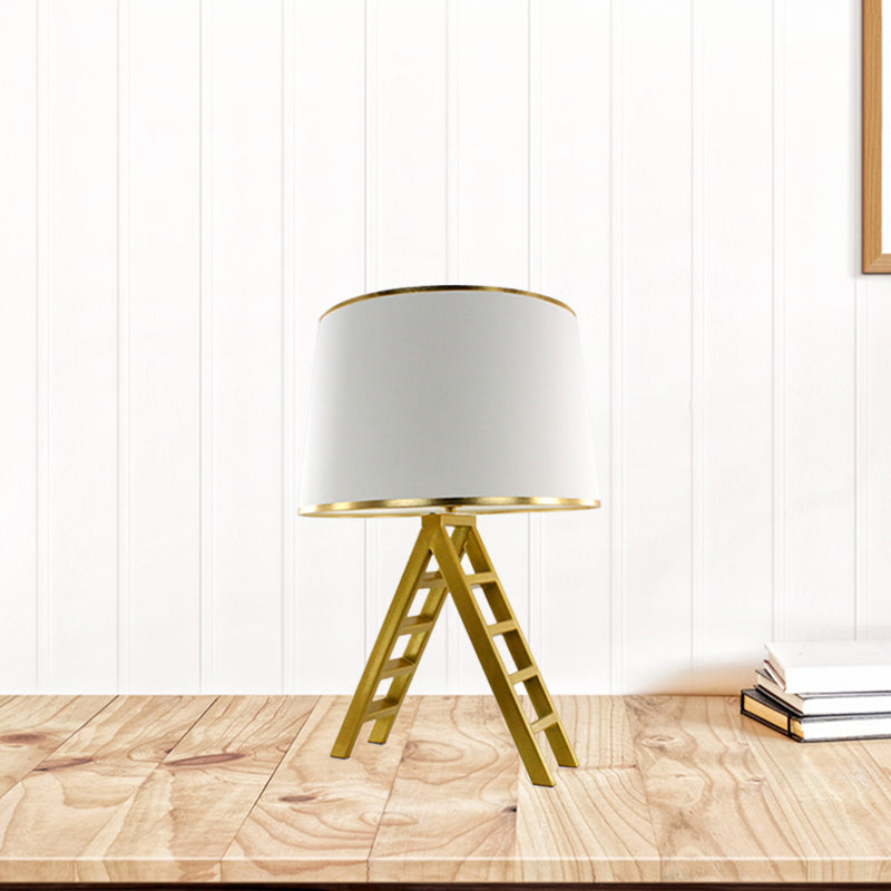 Ladder Shape Led Gold Nightstand Lamp With Modern Metal Base White/Black Fabric Shade