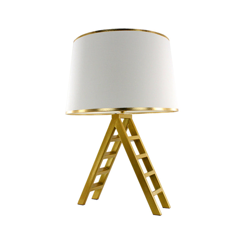 Ladder Shape Led Gold Nightstand Lamp With Modern Metal Base White/Black Fabric Shade