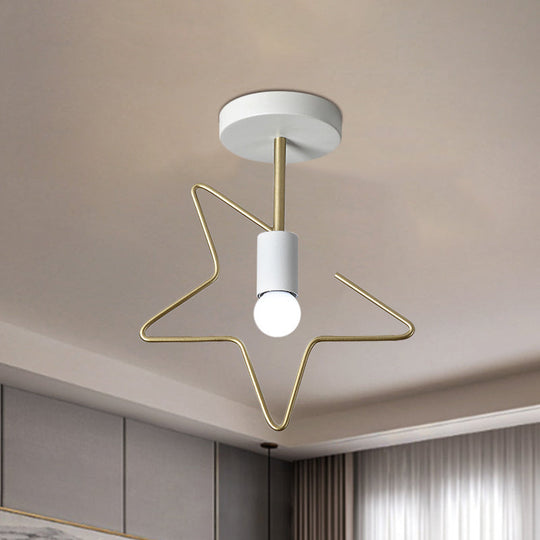 Semi Flush Macaron Iron Ceiling Light with Star/Loving Heart Frame - 1-Light Grey/White/Green Finish for Hallway