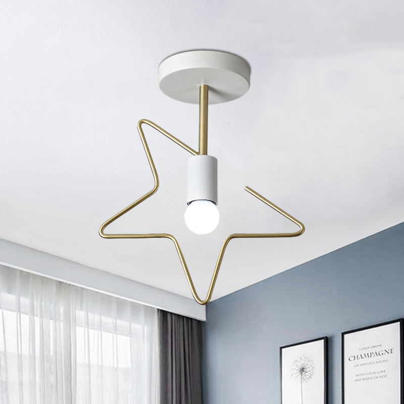 Semi Flush Macaron Iron Ceiling Light with Star/Loving Heart Frame - 1-Light Grey/White/Green Finish for Hallway