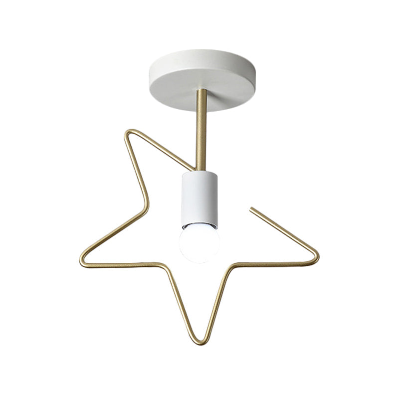 Semi Flush Macaron Iron Ceiling Light with Star/Loving Heart Frame - 1-Light Grey/White/Green Finish for Hallway