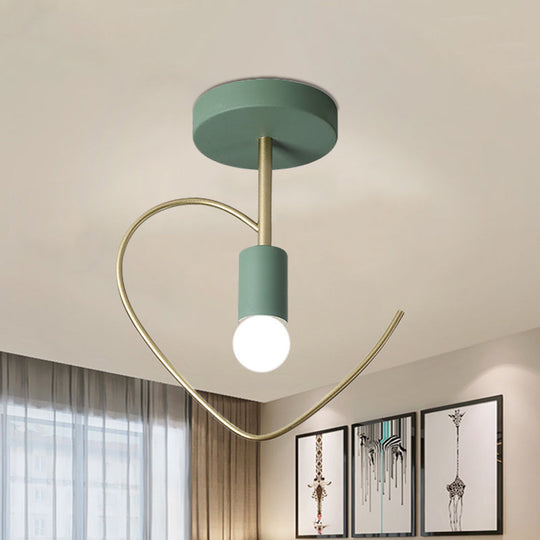 Semi Flush Macaron Iron Ceiling Light with Star/Loving Heart Frame - 1-Light Grey/White/Green Finish for Hallway