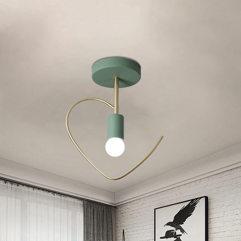 Semi Flush Macaron Iron Ceiling Light with Star/Loving Heart Frame - 1-Light Grey/White/Green Finish for Hallway