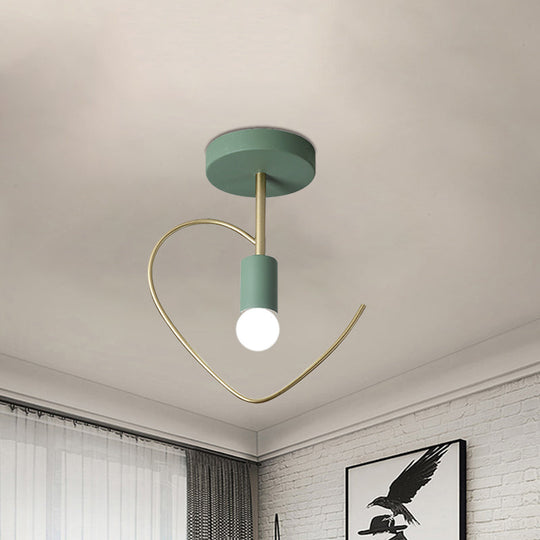 Semi Flush Macaron Iron Ceiling Light With Star/Loving Heart Frame - 1-Light Grey/White/Green Finish