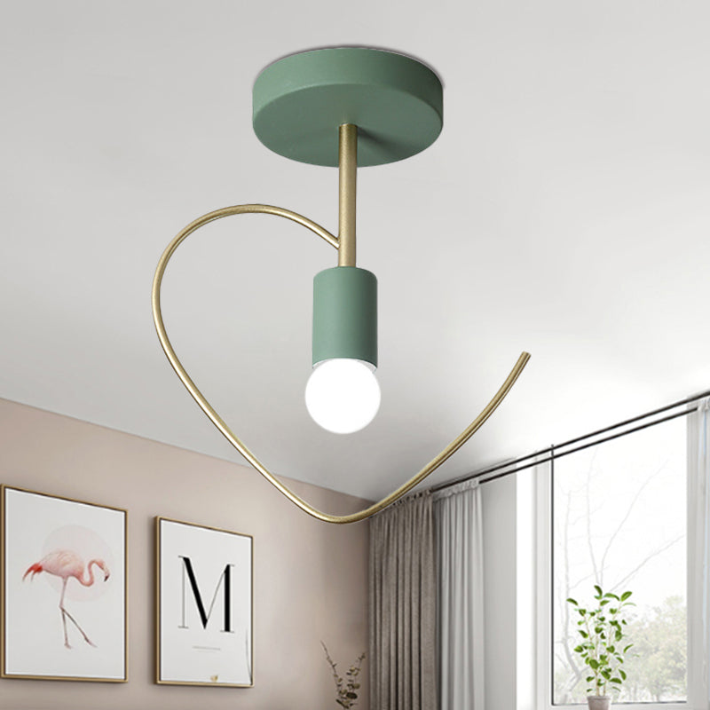 Semi Flush Macaron Iron Ceiling Light with Star/Loving Heart Frame - 1-Light Grey/White/Green Finish for Hallway