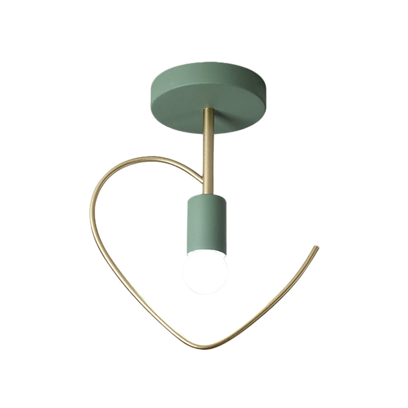 Semi Flush Macaron Iron Ceiling Light with Star/Loving Heart Frame - 1-Light Grey/White/Green Finish for Hallway