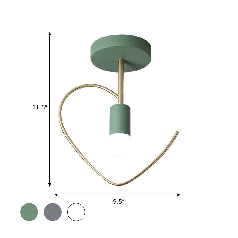 Semi Flush Macaron Iron Ceiling Light with Star/Loving Heart Frame - 1-Light Grey/White/Green Finish for Hallway