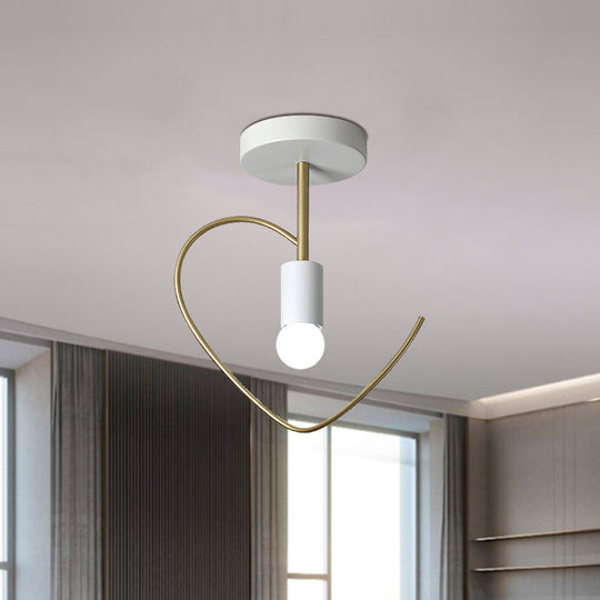 Semi Flush Macaron Iron Ceiling Light with Star/Loving Heart Frame - 1-Light Grey/White/Green Finish for Hallway