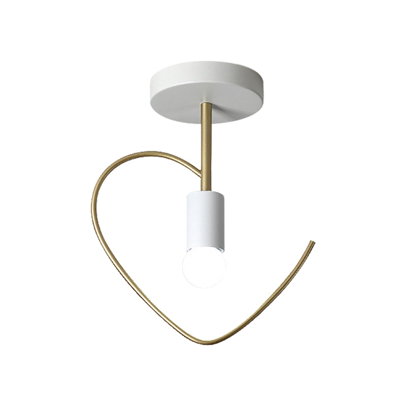 Semi Flush Macaron Iron Ceiling Light with Star/Loving Heart Frame - 1-Light Grey/White/Green Finish for Hallway