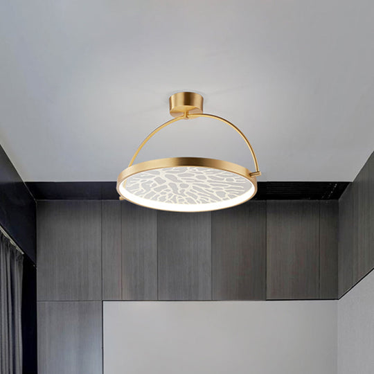 Contemporary LED Gold Flush Ceiling Lamp with Circle Acrylic Rotatable Semi Mount and Context Pattern