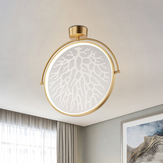 Contemporary LED Gold Flush Ceiling Lamp with Circle Acrylic Rotatable Semi Mount and Context Pattern