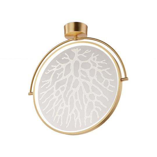 Contemporary LED Gold Flush Ceiling Lamp with Circle Acrylic Rotatable Semi Mount and Context Pattern