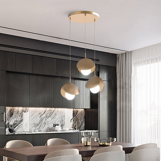 Modernist Metal Shell Pendant Light With 3 Gold Led Lights - Ceiling Suspension Lamp