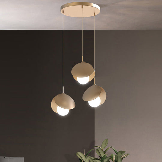 Modernist Metal Shell Pendant Light With 3 Gold Led Lights - Ceiling Suspension Lamp