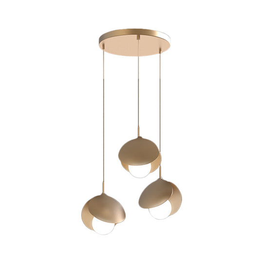 Modernist Metal Shell Pendant Light With 3 Gold Led Lights - Ceiling Suspension Lamp