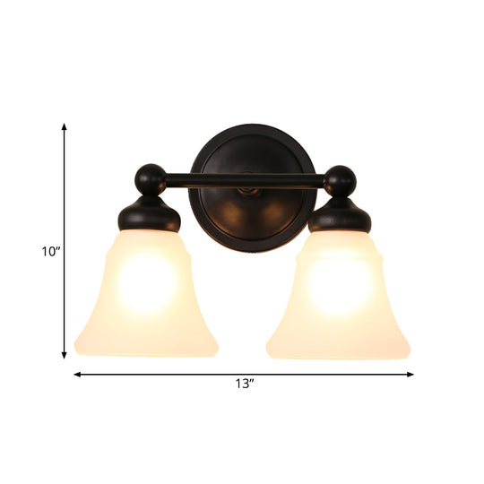 Wall Mounted Light - 2 Lights Countryside Living Room With Bell Opal Glass Shade In Black