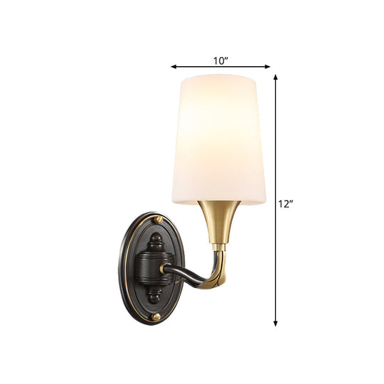 Traditional Brass Wall Sconce With Frosted Glass Shade - Elegant Tapered Design For Corridor