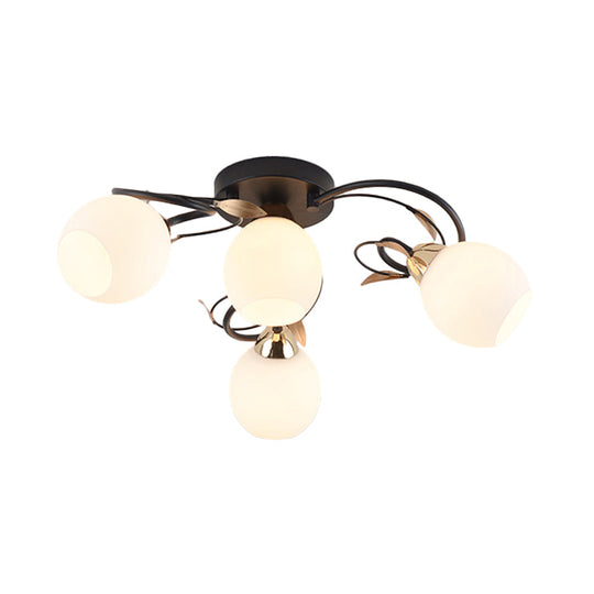 Traditional Globe White Glass Semi Flush Light with 4/6/9 Mounted Lights for Living Room Ceiling – Black Fixture