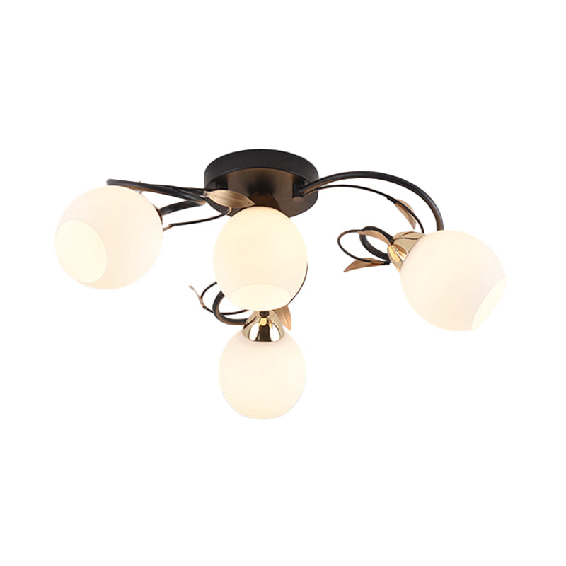 Traditional Globe White Glass Semi Flush Light With 4/6/9 Mounted Lights For Living Room Ceiling