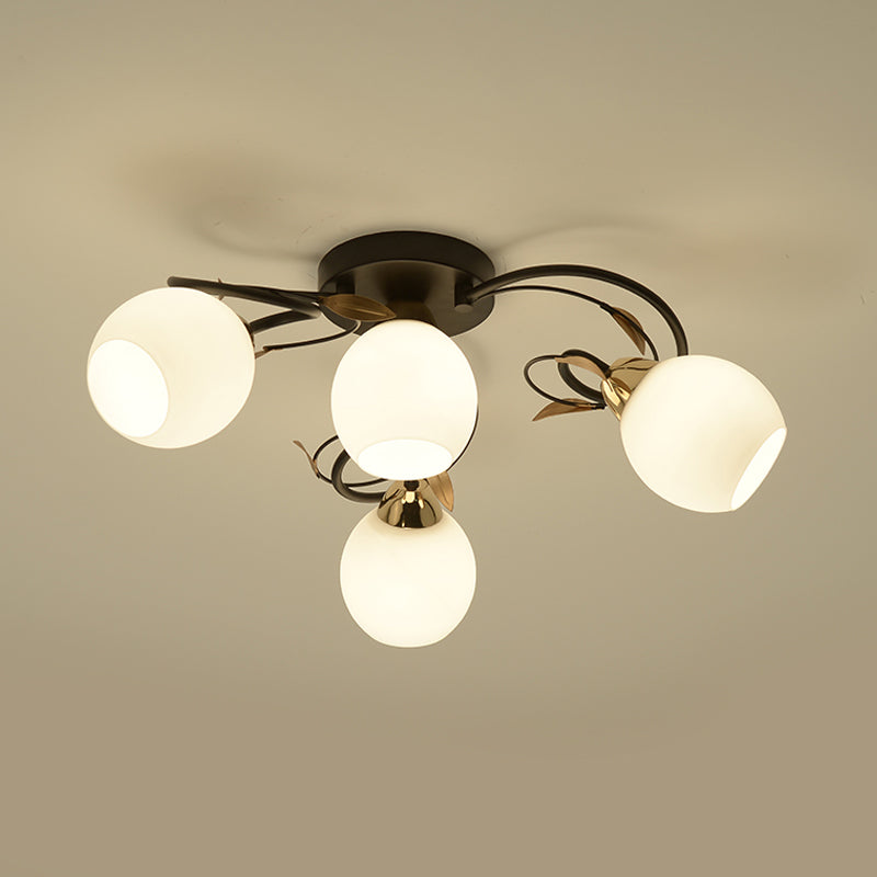 Traditional Globe White Glass Semi Flush Light With 4/6/9 Mounted Lights For Living Room Ceiling