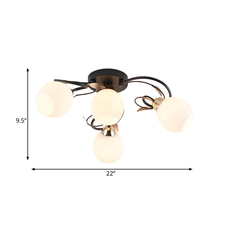 Traditional Globe White Glass Semi Flush Light with 4/6/9 Mounted Lights for Living Room Ceiling – Black Fixture