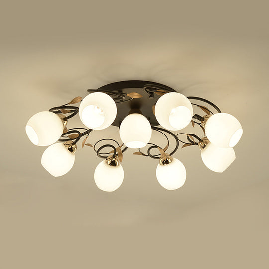 Traditional Globe White Glass Semi Flush Light With 4/6/9 Mounted Lights For Living Room Ceiling