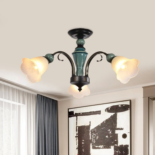 Rural Style Semi Flush Mount Light with Swooping Arm - Black Finish Ceiling Lighting for Living Room (3/5/6 Lights)