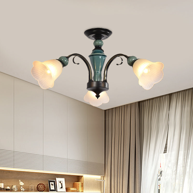 Rural Style Semi Flush Mount Light with Swooping Arm - Black Finish Ceiling Lighting for Living Room (3/5/6 Lights)