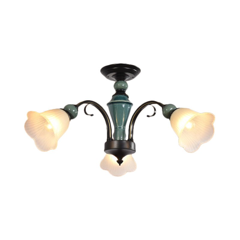 Rural Style Semi Flush Mount Light with Swooping Arm - Black Finish Ceiling Lighting for Living Room (3/5/6 Lights)