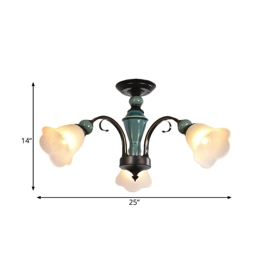 Rural Style Semi Flush Mount Light with Swooping Arm - Black Finish Ceiling Lighting for Living Room (3/5/6 Lights)