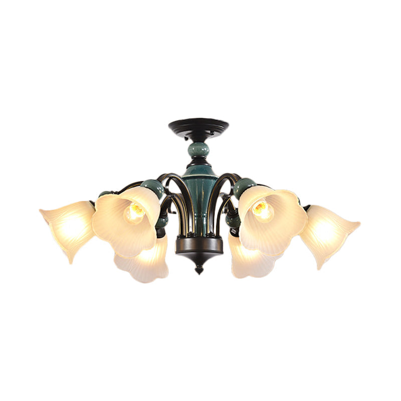 Rural Style Semi Flush Mount Light with Swooping Arm - Black Finish Ceiling Lighting for Living Room (3/5/6 Lights)