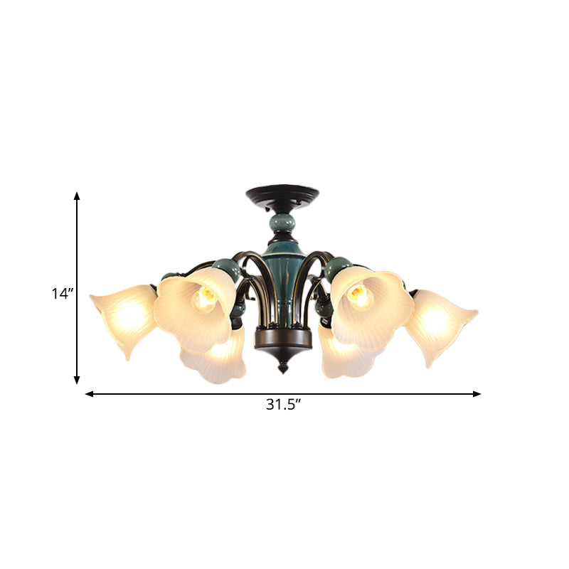 Rural Style Semi Flush Mount Light with Swooping Arm - Black Finish Ceiling Lighting for Living Room (3/5/6 Lights)