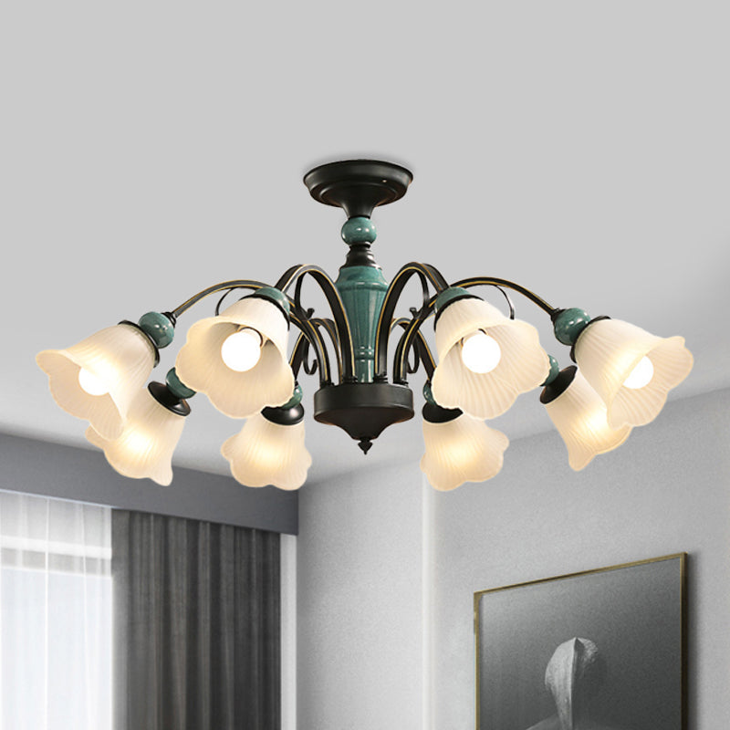 Rural Style Semi Flush Mount Light with Swooping Arm - Black Finish Ceiling Lighting for Living Room (3/5/6 Lights)