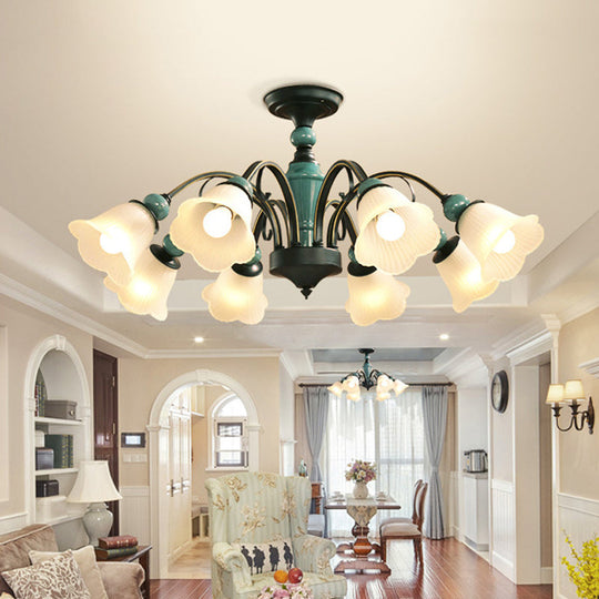 Rural Style Semi Flush Mount Light with Swooping Arm - Black Finish Ceiling Lighting for Living Room (3/5/6 Lights)