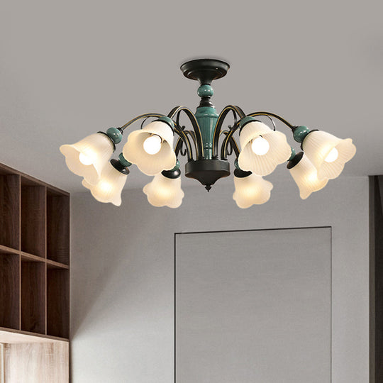 Rural Style Semi Flush Mount Light with Swooping Arm - Black Finish Ceiling Lighting for Living Room (3/5/6 Lights)