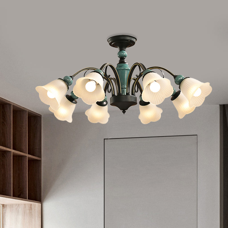 Rural Style Semi Flush Mount Light With Swooping Arm - Black Finish Ceiling Lighting For Living Room