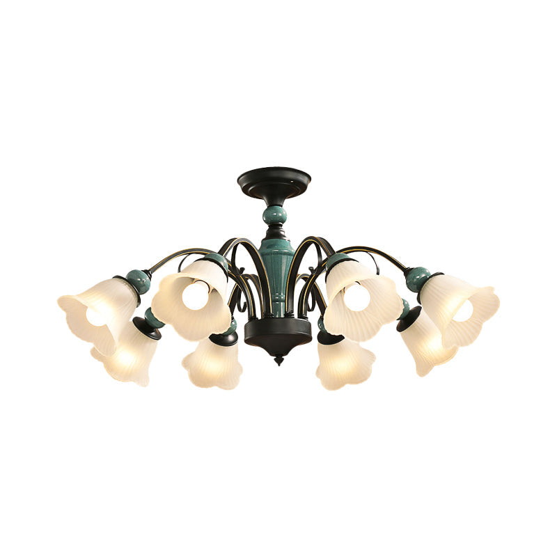 Rural Style Semi Flush Mount Light with Swooping Arm - Black Finish Ceiling Lighting for Living Room (3/5/6 Lights)