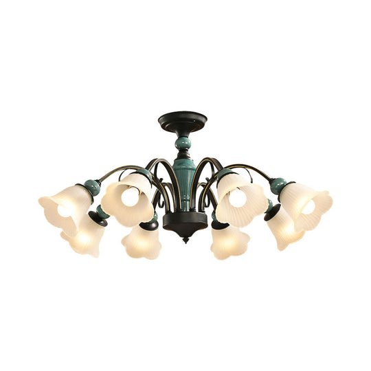 Rural Style Semi Flush Mount Light With Swooping Arm - Black Finish Ceiling Lighting For Living Room