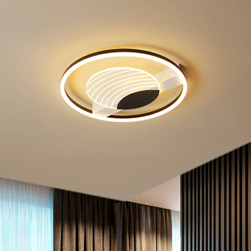 Minimalist Acrylic Circle Flush Mount Lamp in Black/Gold with LED, 16/19.5 Inch Wide, Wave Pattern, Warm/White Light